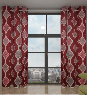 70% OFF on Home Candy Polyester Maroon Striped Ring Rod Curtain