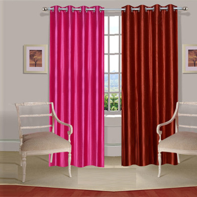 43% OFF on Handloomdaddy Polyester Pink, Brown Floral Eyelet Curtain
