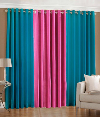 59% OFF on HomeZaara Polyester Blue, Pink Solid Eyelet Curtain