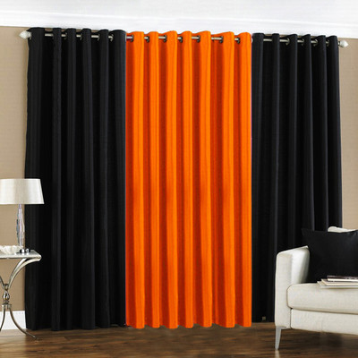 33% OFF on Pindia Polyester Black, Orange Solid Eyelet Curtain