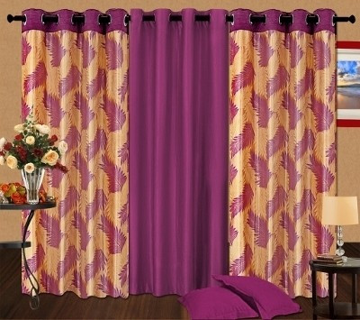 61% OFF on Cortina Polyester Purple Geometric Eyelet Curtain