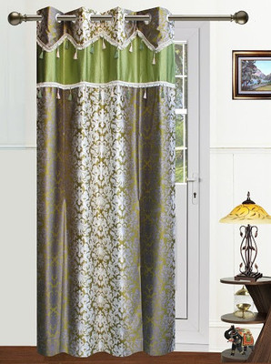 63% OFF on Dekor World Polyester Green Damask Eyelet Curtain