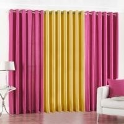 33% OFF on Pindia Polyester Pink, Yellow Solid Eyelet Curtain