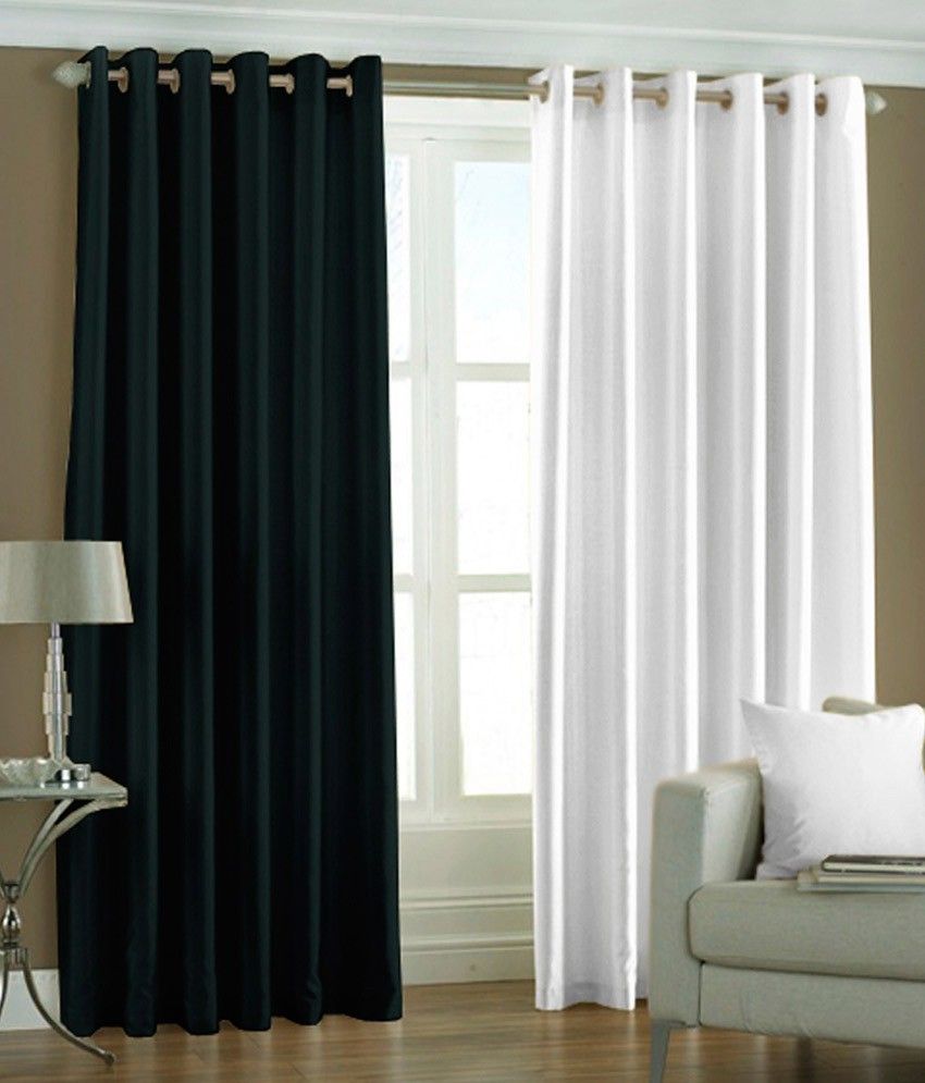 66% OFF on HomeZaara Polyester Dark Green, White Solid Eyelet Curtain