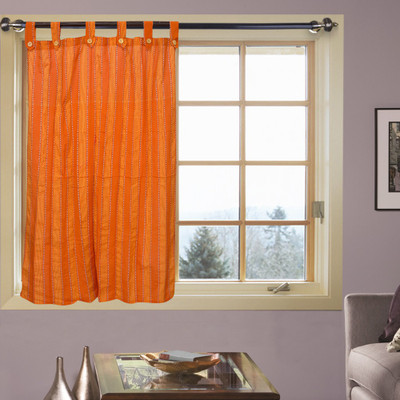50% OFF on Kings Polyester Orange Striped Eyelet Curtain