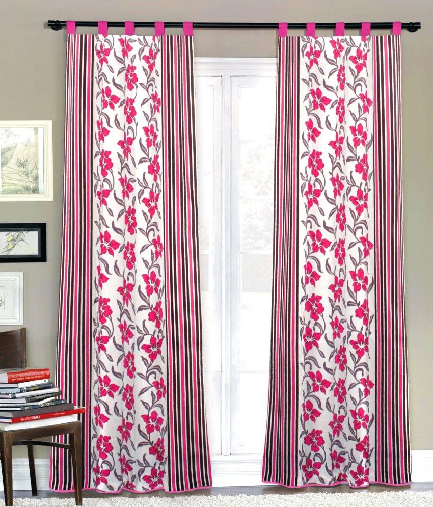 35% OFF on Fabutex Blends Pink Floral Ring Rod Curtain