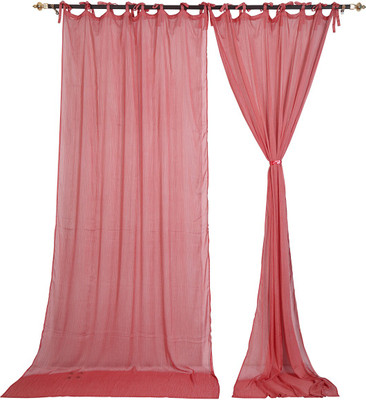 44% OFF on Rajrang Viscose Coral Pink Striped Eyelet Curtain