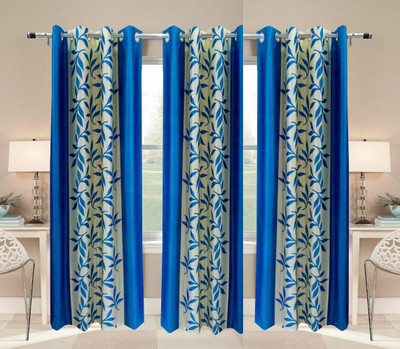 65% OFF on White Wave Polyester Printed Skyblue Printed Eyelet Curtain