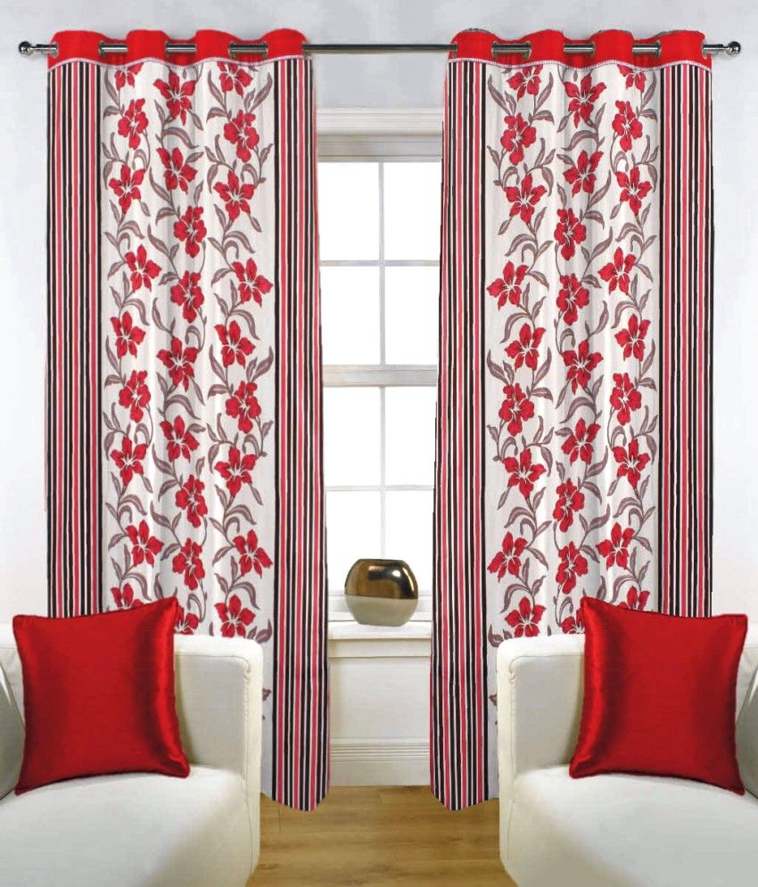 50% OFF on Fabutex Blends Red Floral Eyelet Curtain