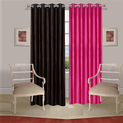 35% OFF on Handloomdaddy Polyester Brown, Pink Solid Tab Top Curtain