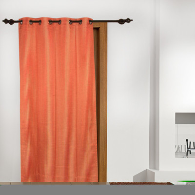 5% OFF on FloatingWalls Polyester Orange Striped Eyelet Curtain