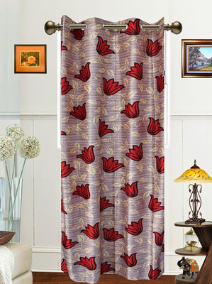 55% OFF on Dekor World Polyester Maroon Floral Ring Rod Curtain