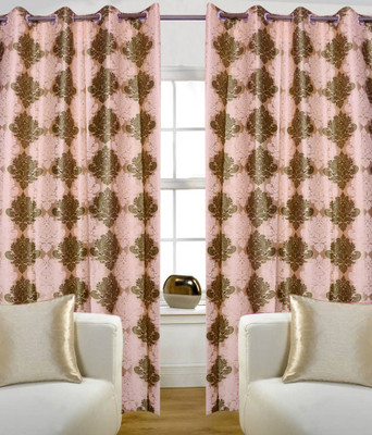 66% OFF on HomeZaara Polyester Green Damask Eyelet Curtain