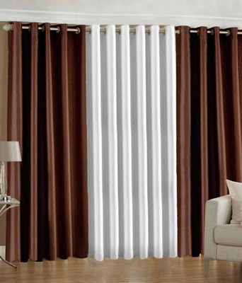 54% OFF on Decor Vatika Polycotton Brown, White Striped Eyelet Curtain