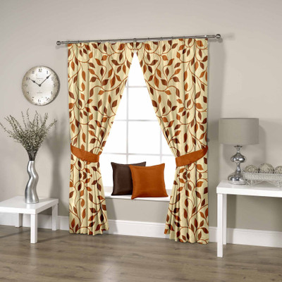 34% OFF on Threadmix Polyester Yellow Floral Eyelet Curtain