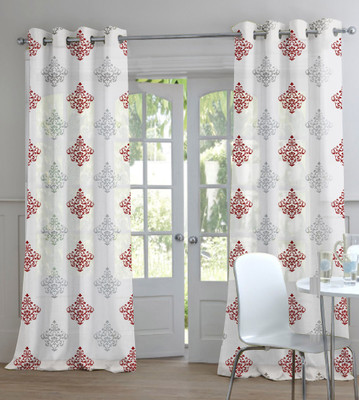 72% OFF on TT Polyester Brown Damask Eyelet Curtain