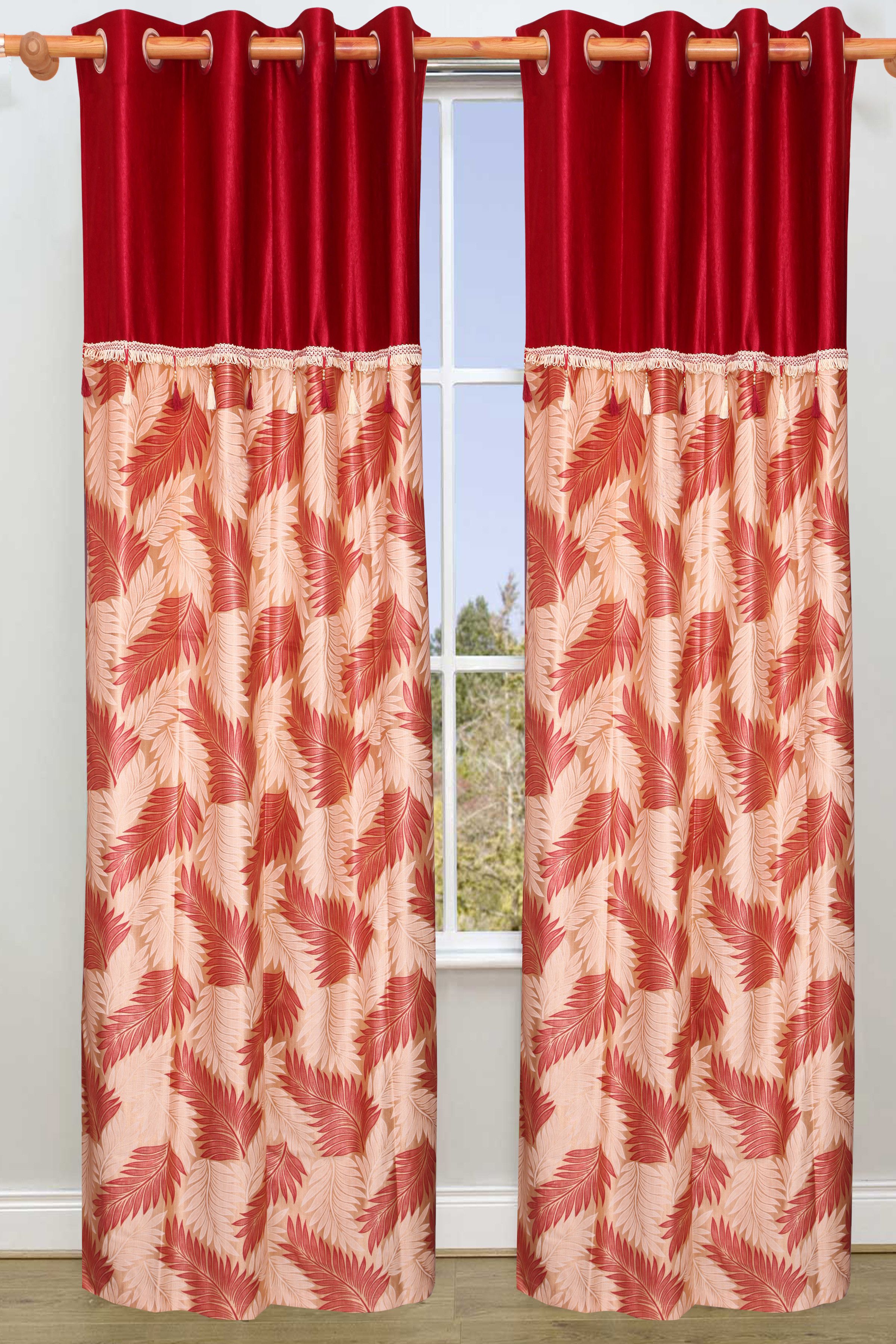 50% OFF on Vrinda Polyester Maroon Striped Eyelet Curtain 50% OFF on Vrinda Polyester Maroon Striped Eyelet Curtain