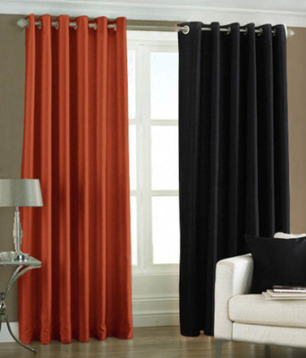 66% OFF on HomeZaara Polyester Red, Black Solid Eyelet Curtain