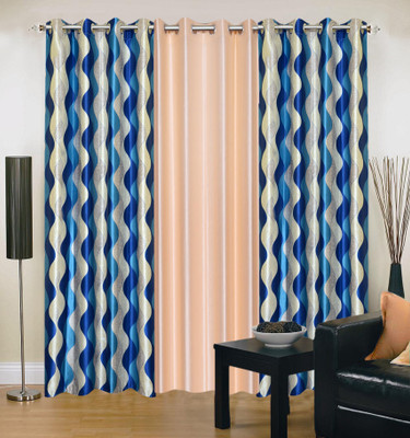 66% OFF on IWS Polyester Multicolor Striped Eyelet Curtain