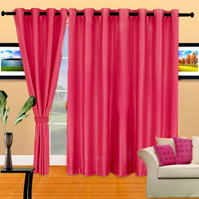 65% OFF on Cortina Polyester Pink Checkered Eyelet Curtain