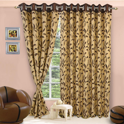 53% OFF on Vorhang Jacquard Coffee Floral Eyelet Curtain