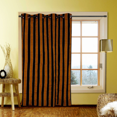 60% OFF on Handloom Factory Polycotton Brown Striped Eyelet Curtain