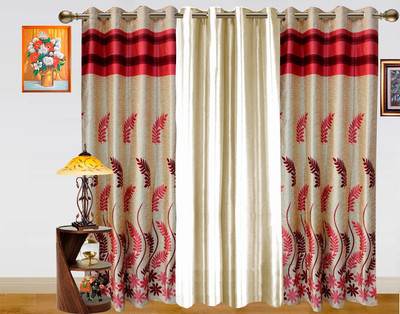 47% OFF on Dekor World Polyester Maroon Floral Eyelet Curtain