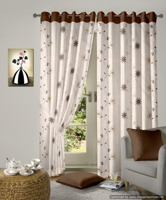 50% OFF on Vorhang Tissue Brown Floral Eyelet Curtain
