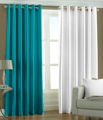 66% OFF on HomeZaara Polyester Light Blue, White Solid Eyelet Curtain