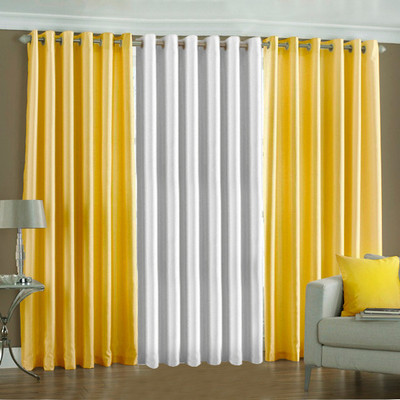 33% OFF on Pindia Polyester Yellow, White Printed Eyelet Curtain