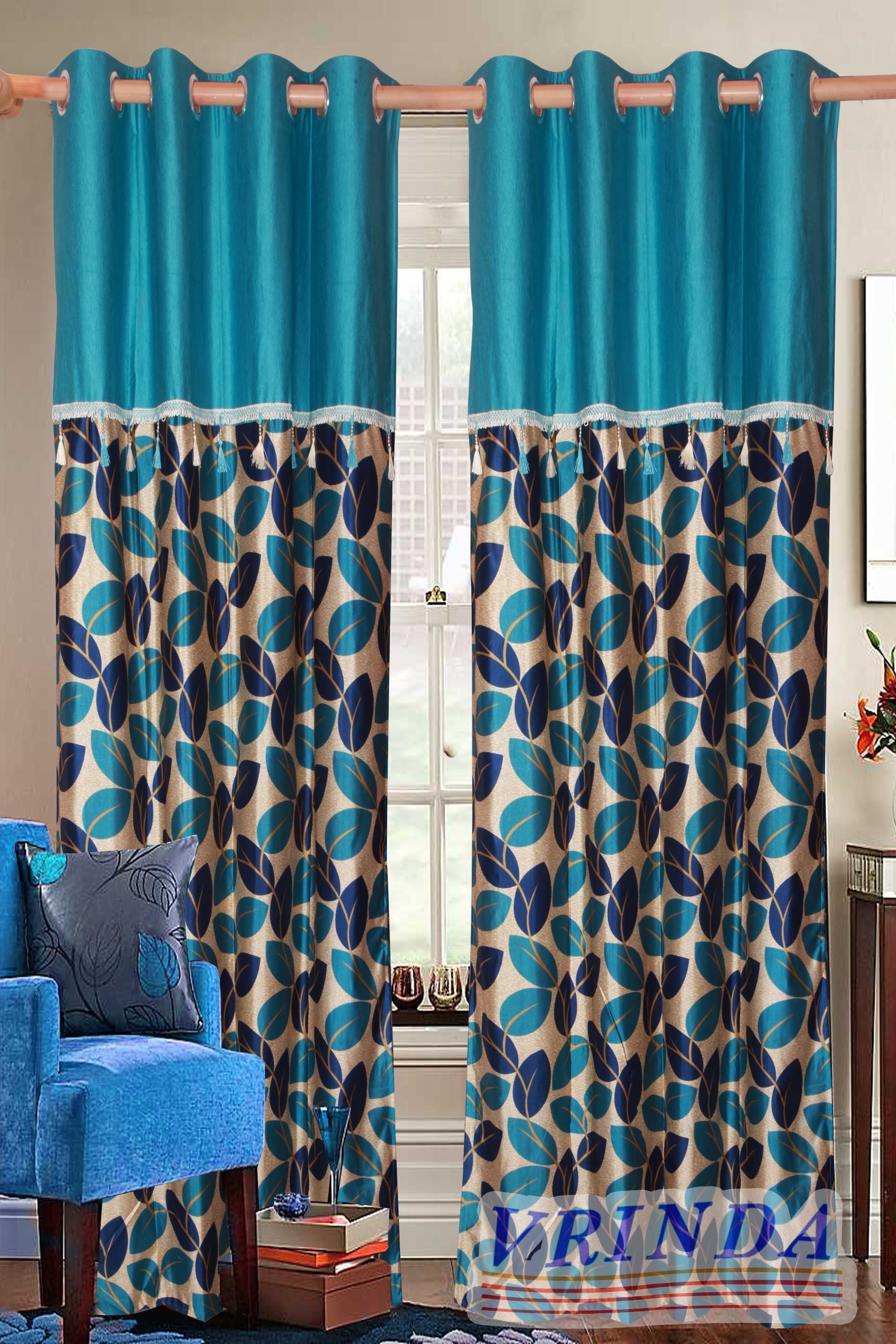 46% OFF on Vrinda Polyester Blue Damask Eyelet Curtain