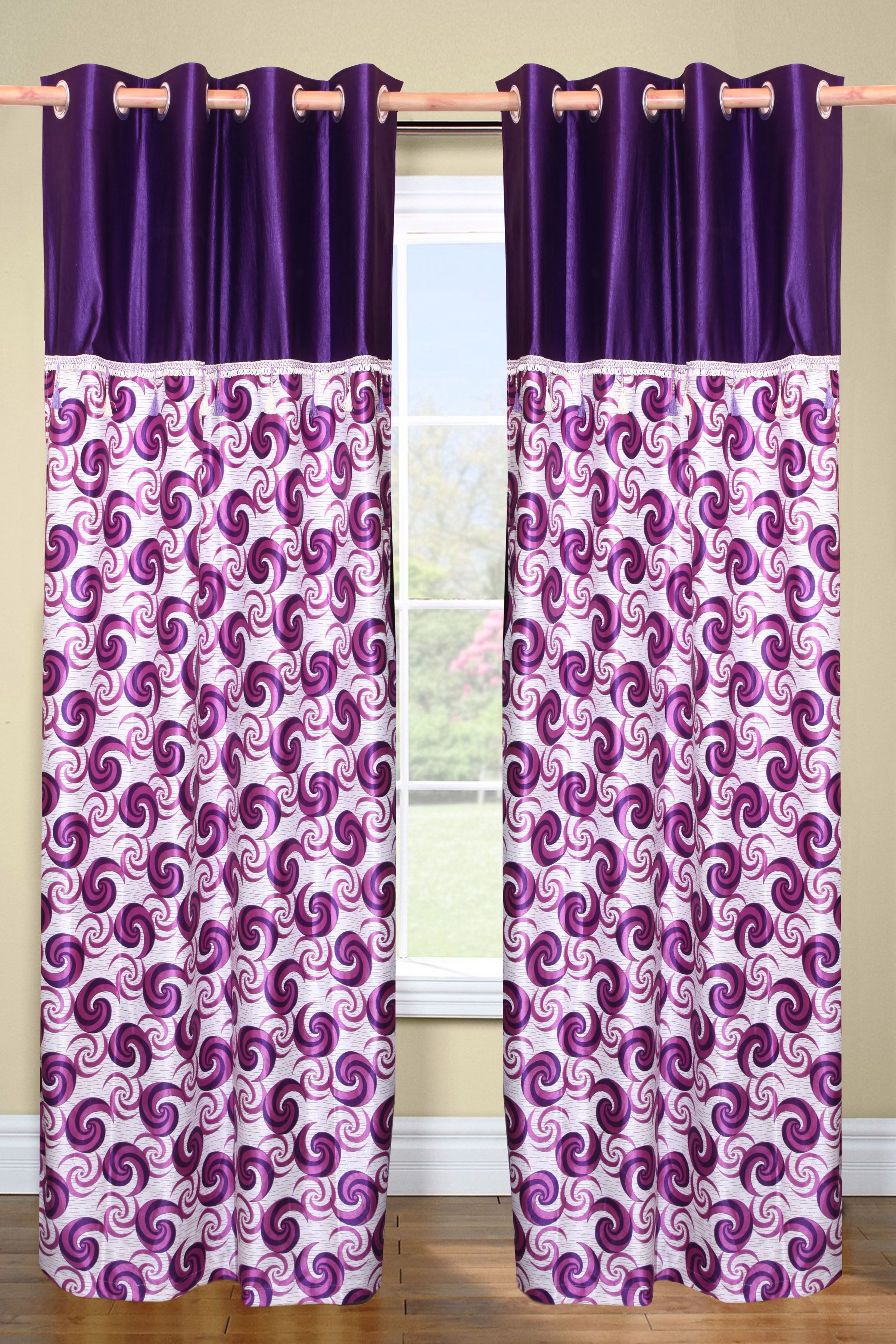 42 Off On Vrinda Polyester Purple Damask Eyelet Curtain On