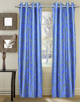 65% OFF on Trendy Home Polyester Blue Printed Eyelet Curtain