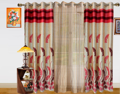 36% OFF on Dekor World Polyester Maroon, Beige Floral Eyelet Curtain