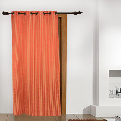 6% OFF on FloatingWalls Polyester Orange Striped Eyelet Curtain 6% OFF on FloatingWalls Polyester Orange Striped Eyelet Curtain