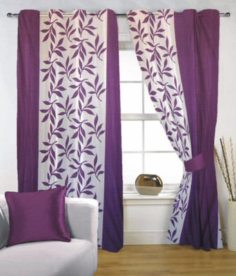 35% OFF on Fabutex Polyester Purple, White Floral Eyelet Curtain