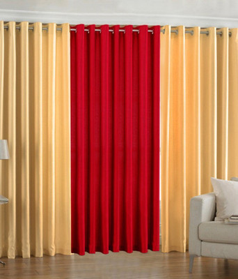 66% OFF on HomeZaara Polyester Yellow, Red Solid Eyelet Curtain