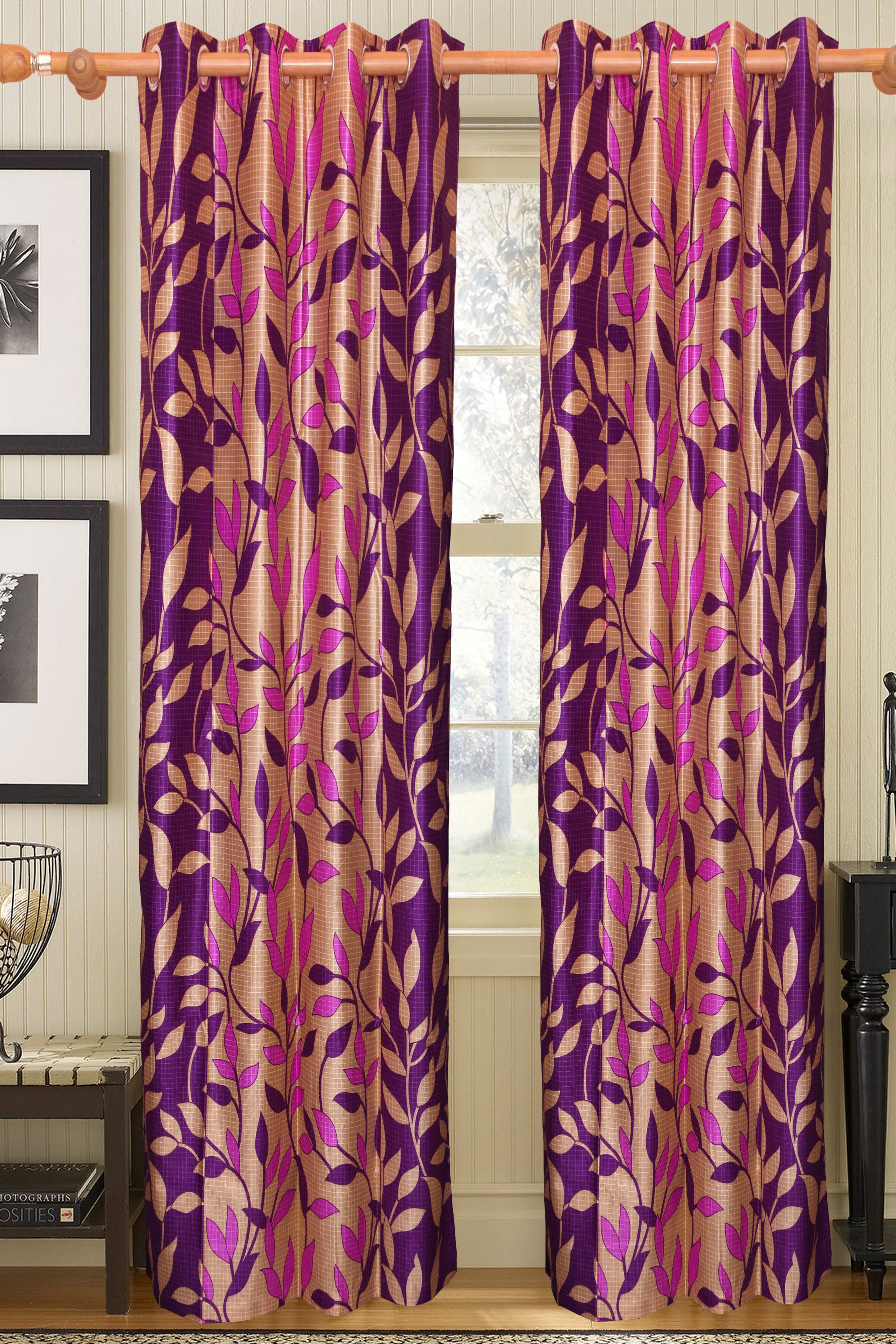 55% OFF on Vrinda Polyester Purple Solid Eyelet Curtain