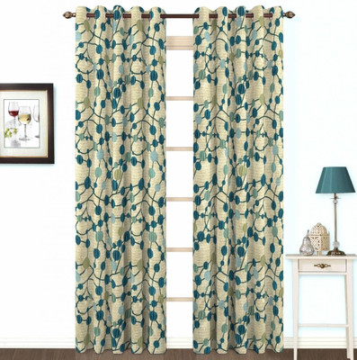Skipper Polyester, Viscose Blue Floral Eyelet Curtain