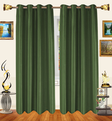 30% OFF on Decor Bazaar Polyester Dark Green Abstract Eyelet Curtain