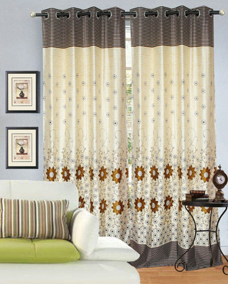 55% OFF on Decor Vatika Polyester Brown Floral Eyelet Curtain