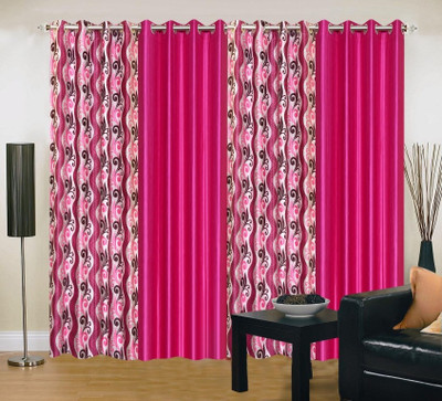 28% OFF on IWS Polyester Pink Printed Eyelet Curtain