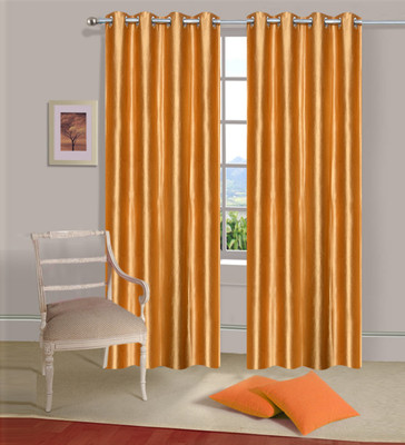 42% OFF on Handloomdaddy Polyester Gold Solid Eyelet Curtain