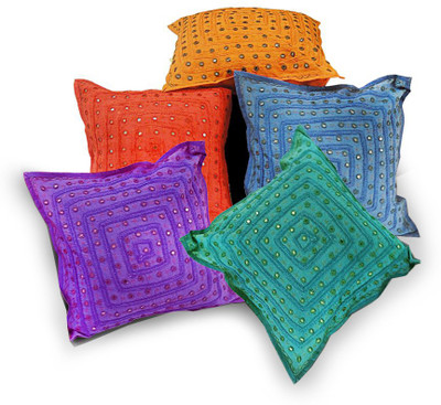 Little India Designer Embroidery Cotton Self Design Cushions Cover (Cushion Pillow Cover, 40.64*40.64)