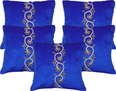 Home Shine Embroidered Cushions Cover (Pack Of 5, 40 Cm*40 Cm, Blue)