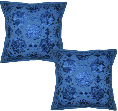 60% OFF on Lal Haveli Kachha Cover Abstract Cushions Cover Pack of 2, 16 inch*16 inch, Blue