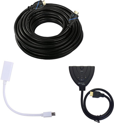 C&E Combo Of 50 Feet High Speed HDMI Cable & 3 Port HDMI Switch With 1.5 Feet Cable & Mini DisplayPort To HDMI Adapter Cable HDMI Cable (Black)