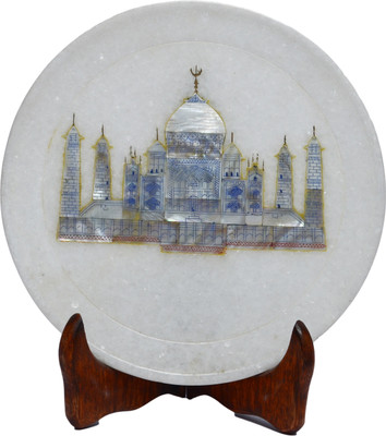 37% OFF on Artist Haat Hand Carved Marble Inlay Using Semi-Precious Stones Stoneware Decorative Platter Multicolor