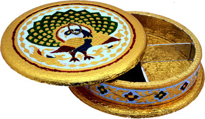 58% OFF on Craft mansion Round golden dry fruits box Wooden Decorative Platter Multicolor 58% OFF on Craft mansion Round golden dry fruits box Wooden Decorative Platter Multicolor