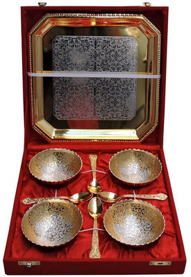 33% OFF on Royal Touch Brass Decorative Platter Silver, Gold, Pack of 9